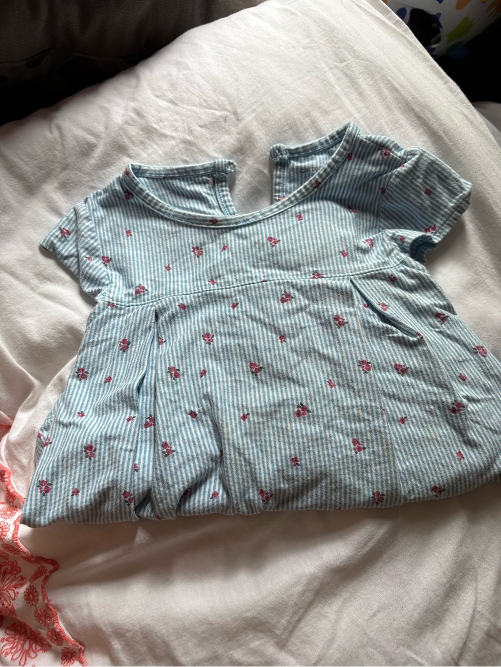 Carter's Light Blue Striped Top with Pink Floral Print